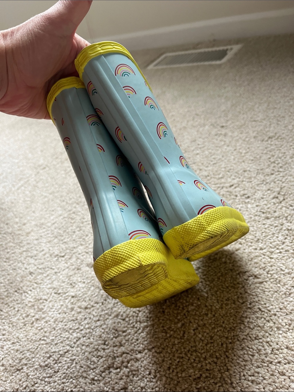 Hunter Kids Blue Rainbow Print Rain Boots with Yellow Trim - Picture 4 of 5